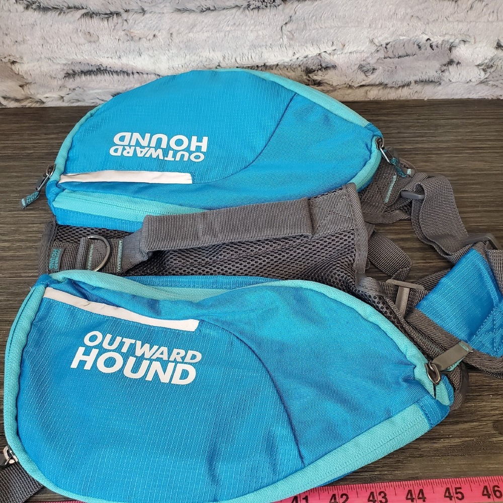 Outward Hound Blue Hiking Zipped Dog Travel Backpack Saddlebag Carrier sz M‎